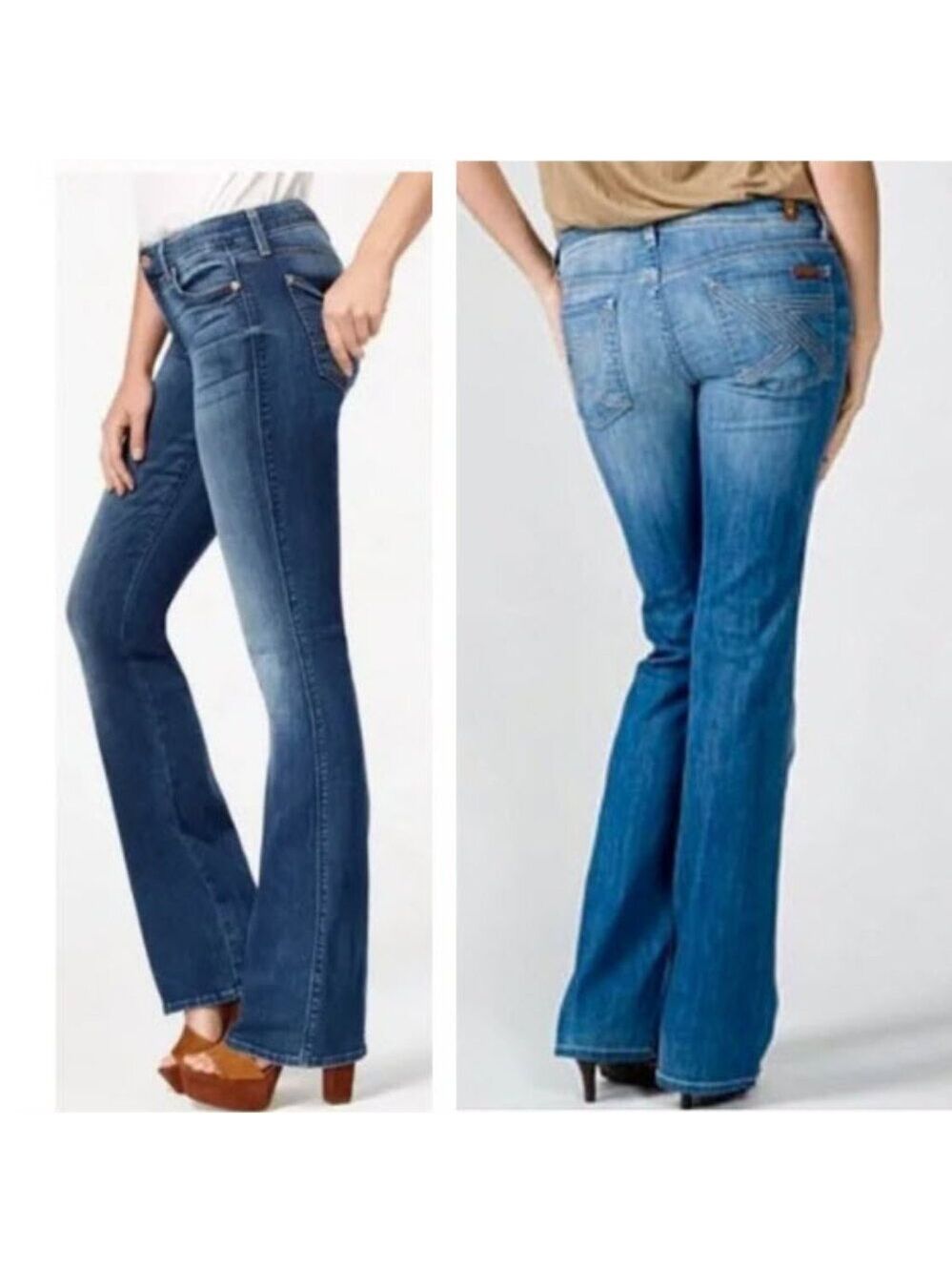 7 For All Mankind Flynt Flare Jeans Low Rise Stretch Dark Wash Size 32